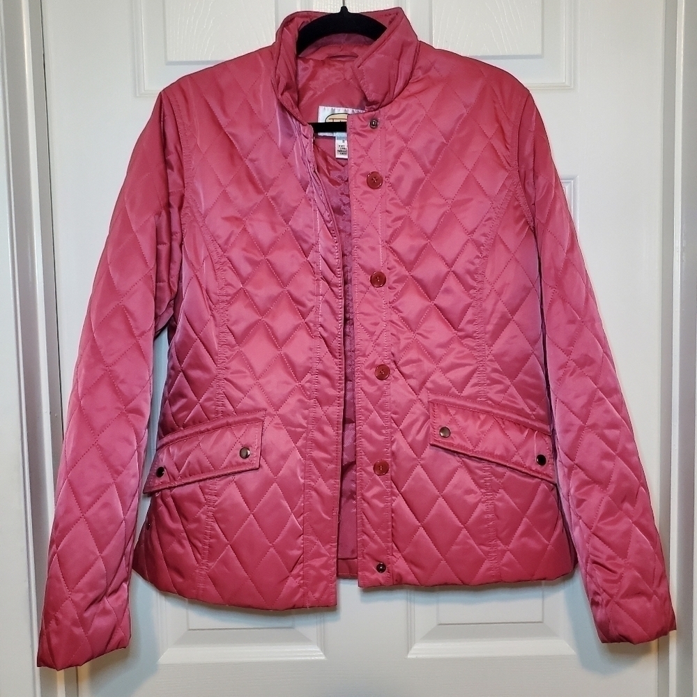 Talbots Quilted Jacket Sz Small Cranberry Rust Color